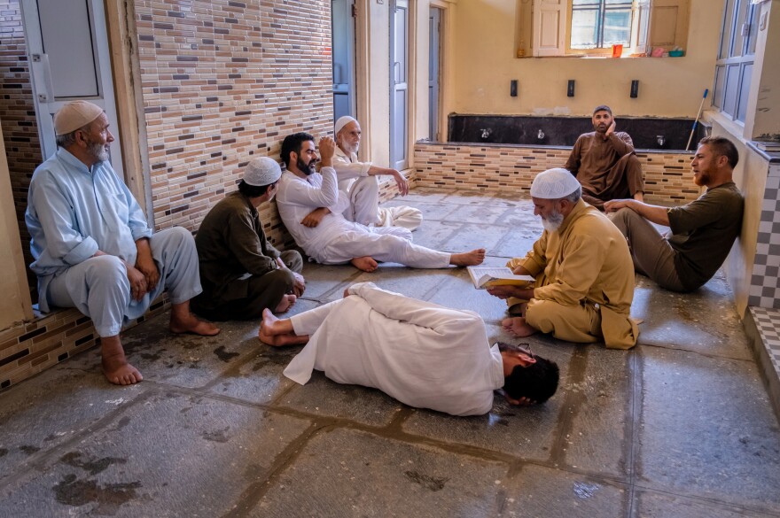 The stone floor in the lobby of a mosque, constructed over a crawl space that lets air circulate, stays cool in the summer. These floors offer a refreshing spot for a chat or a rest during the afternoon heat.
