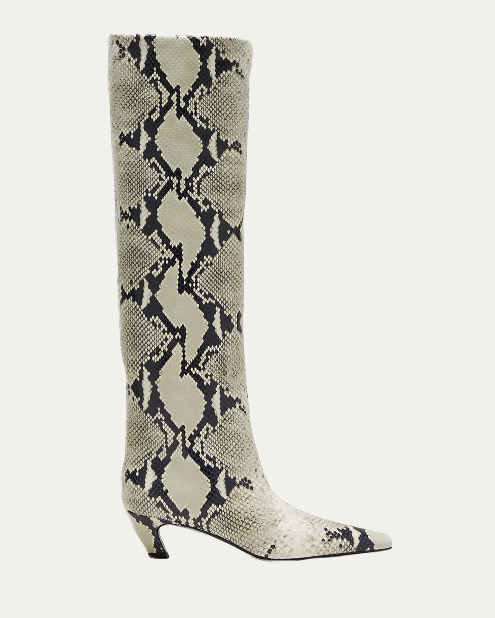 Davis Snake-Print Leather Knee Boots