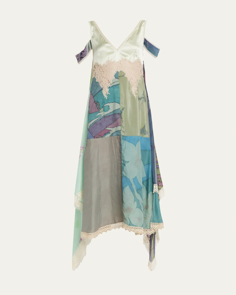 Silk Scarves Open Shoulder Flowy Midi Dress