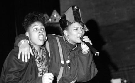 Monie Love and Queen Latifah performing Ladies First in Newark, New Jersey, 1990.