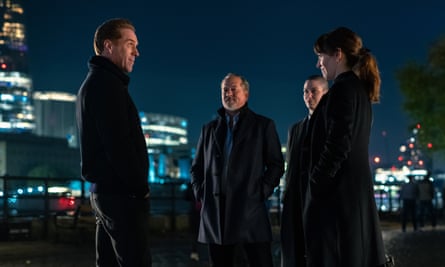 Damian Lewis, David Costabile, Asia Kate Dillon and Maggie Siff in Billions.