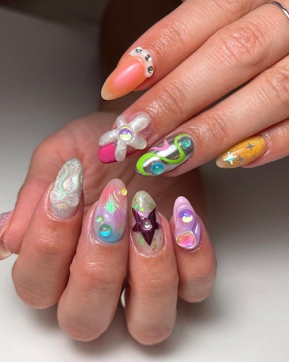 colorful bow nail art