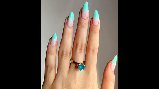 For a vibrant pop on your nails, try ombre colours in blue For a vibrant pop on your nails, try ombre colours in blue