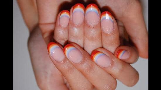 For a subtle take on the rainbow nails, apply the colours on the tips (Photo: Instagram) For a subtle take on the rainbow nails, apply the colours on the tips (Photo: Instagram)
