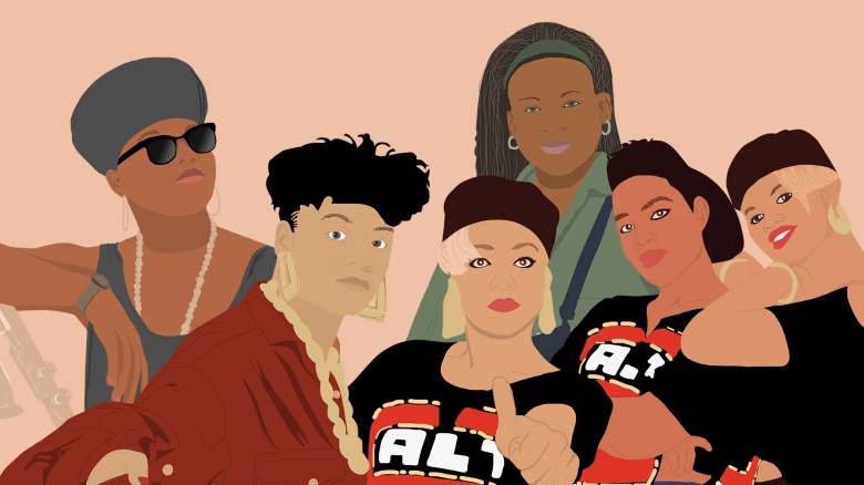 An illustration of several female hip-hop artists