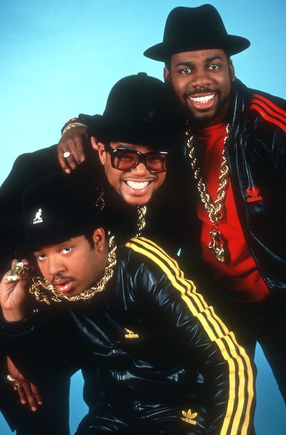 American hip hop band Run-DMC, circa 1985.  (Photo by Michael Ochs Archives/Getty Images)