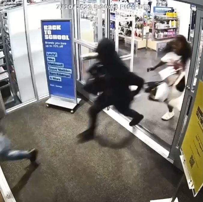 Security video captured a mob of thieves ransacking a Nordstrom Rack in Riverside and escaping with thousands of dollars worth of designer handbags. (Riverside Police Department)