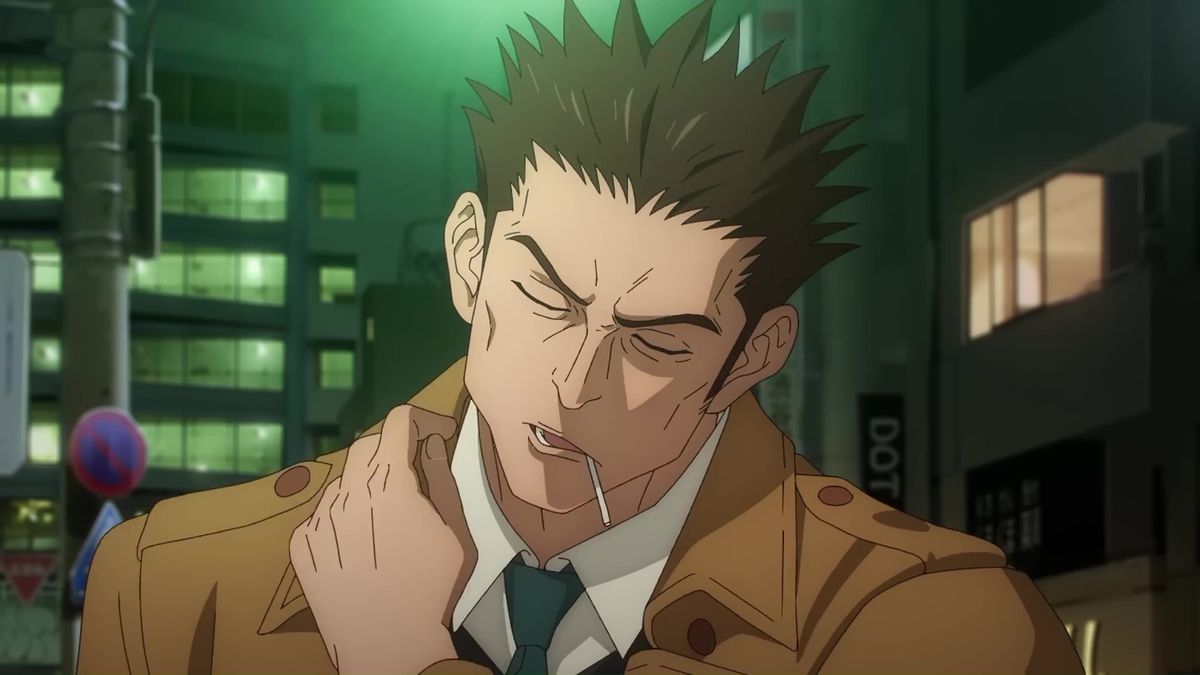 An image showing Atsuya Kusakabe in the Jujutsu Kaisen season 2 trailer. He’s rubbing his neck as he walks down a city street.