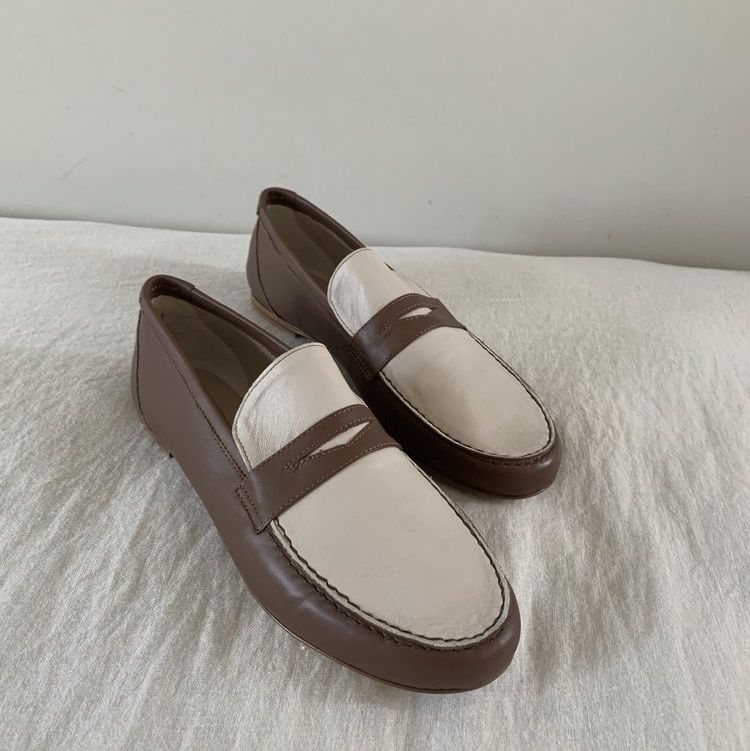 Two Tone Penny Loafer in Brown and Bone