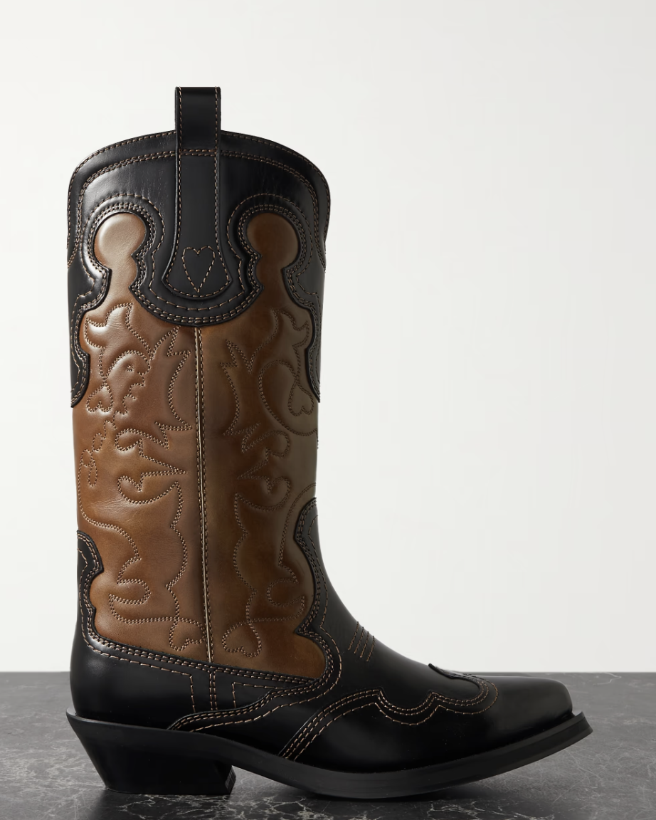 Embroidered Two-Tone Leather Cowboy Boots