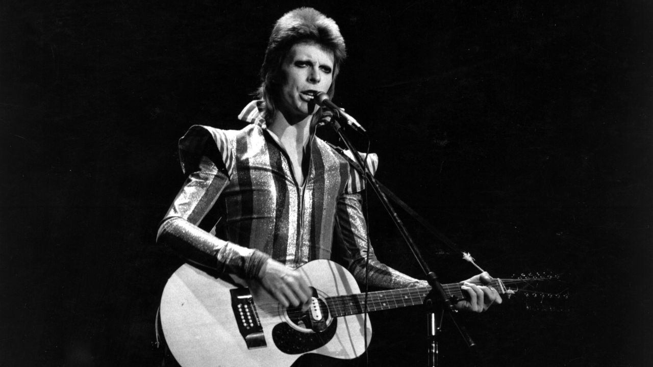 3rd July 1973:  David Bowie performs his final concert as Ziggy Stardust at the Hammersmith Odeon, London. The concert later became known as the Retirement Gig.  (Photo by Express/Express/Getty Images)