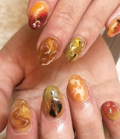 This caramel-colored manicure looks like taffy. 