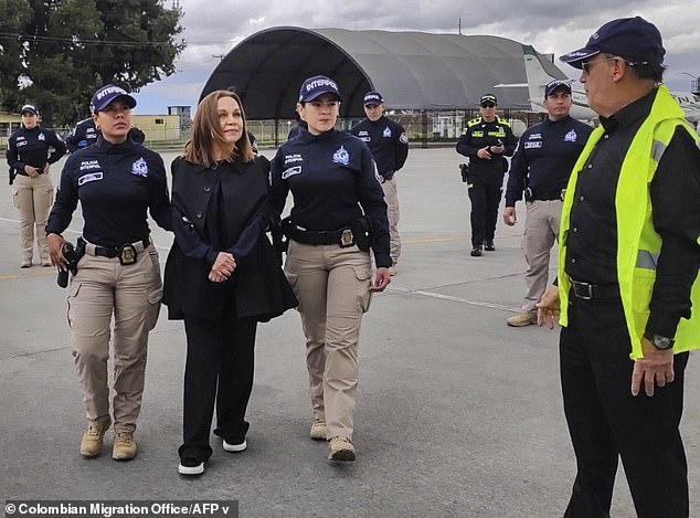 Nancy Gonzalez, 78, owner of Gzuniga Ltd, was fingerprinted and signed extradition papers prior to being escorted by Interpol officers onto a private jet from Bogotá, Colombia, to Florida on Wednesday