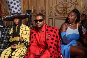 PARIS, FRANCE - SEPTEMBER 27: (EDITORIAL USE ONLY - For Non-Editorial use please seek approval from Fashion House) (L-R) Erykah Badu, Usher and Aya Nakamura attend the Marni Womenswear Spring/Summer 2024 show as part of Paris Fashion Week on September 27, 2023 in Paris, France. (Photo by Pascal Le Segretain/Getty Images)