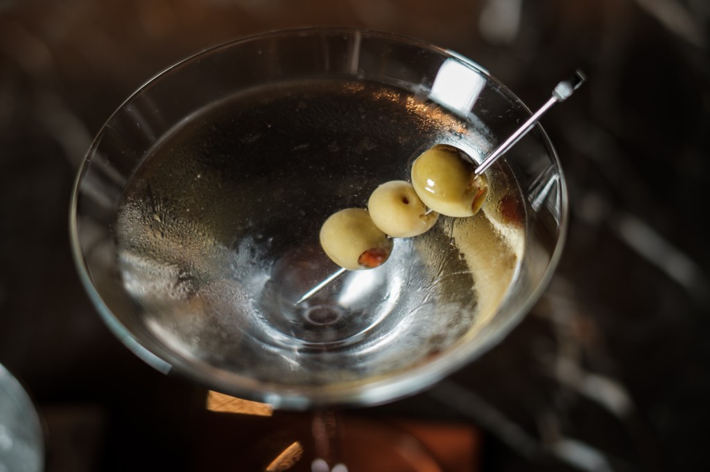 A martini with olives. 