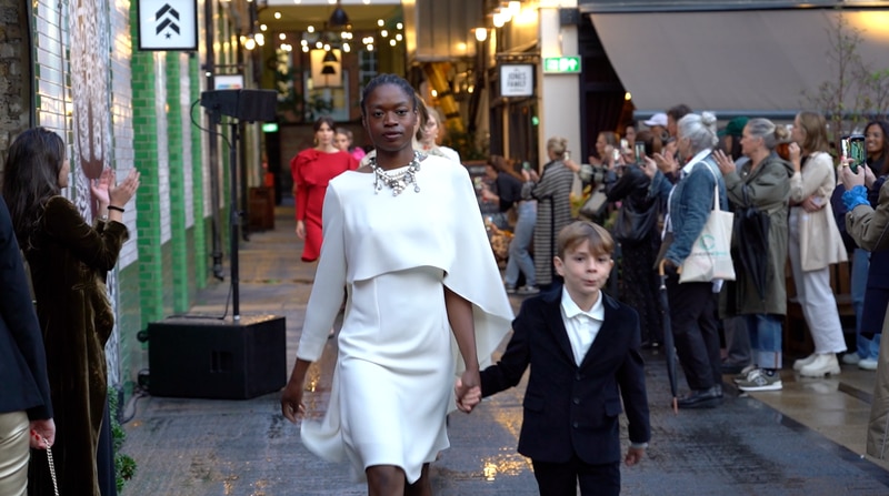 Models strut the runway at a fashion show in Eccleston Yards, Belgravia.  Amy McConaghy / The National