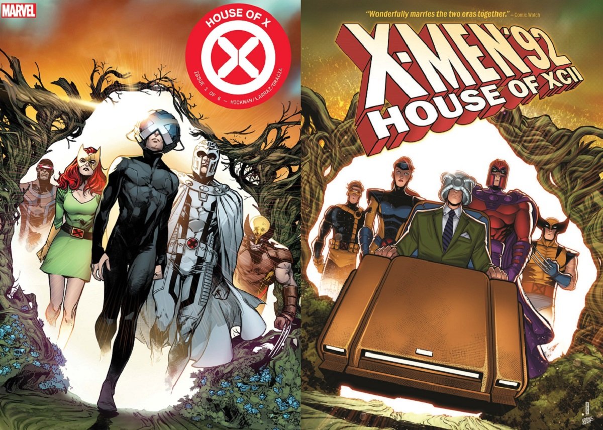 Cover art for X-Men: House of X, and its X-Men: The Animated Series homage comic, X-Men '92.