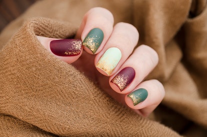 autumn nail art with glitter