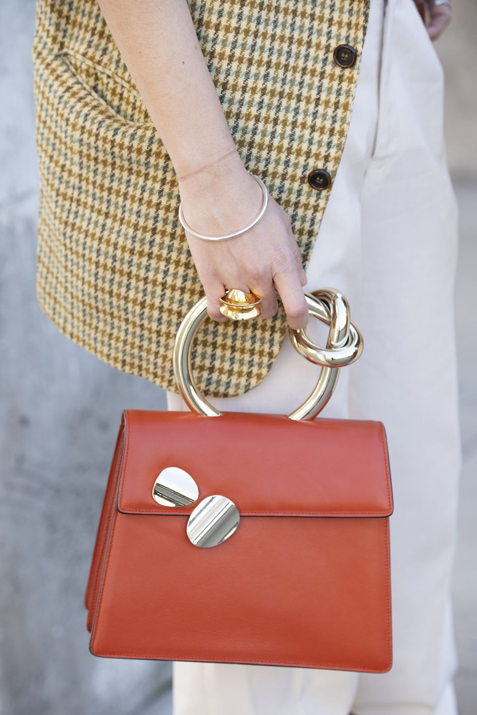 paris, france february 27 fashion consultant and stylist andria aletrari wears a vintage jacket, farfetch trousers, benedetta bruzziches bag and anissa kermiche jewellery on february 27, 2019 in paris, france photo by kirstin sinclairgetty images