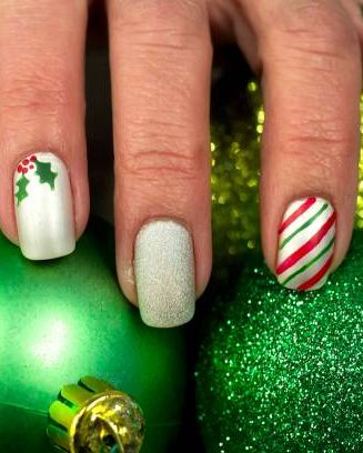 christmas nail ideas holly berries stripes