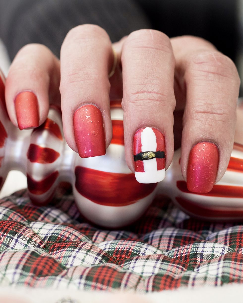 christmas nail ideas santa suit manicure