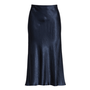 dark blue silk midi skirt