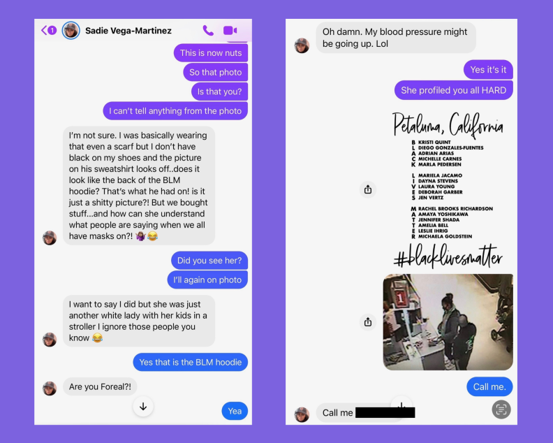 A screenshot of Facebook messages between Sadie Martinez and Kinyatta Reynolds in December 2020.