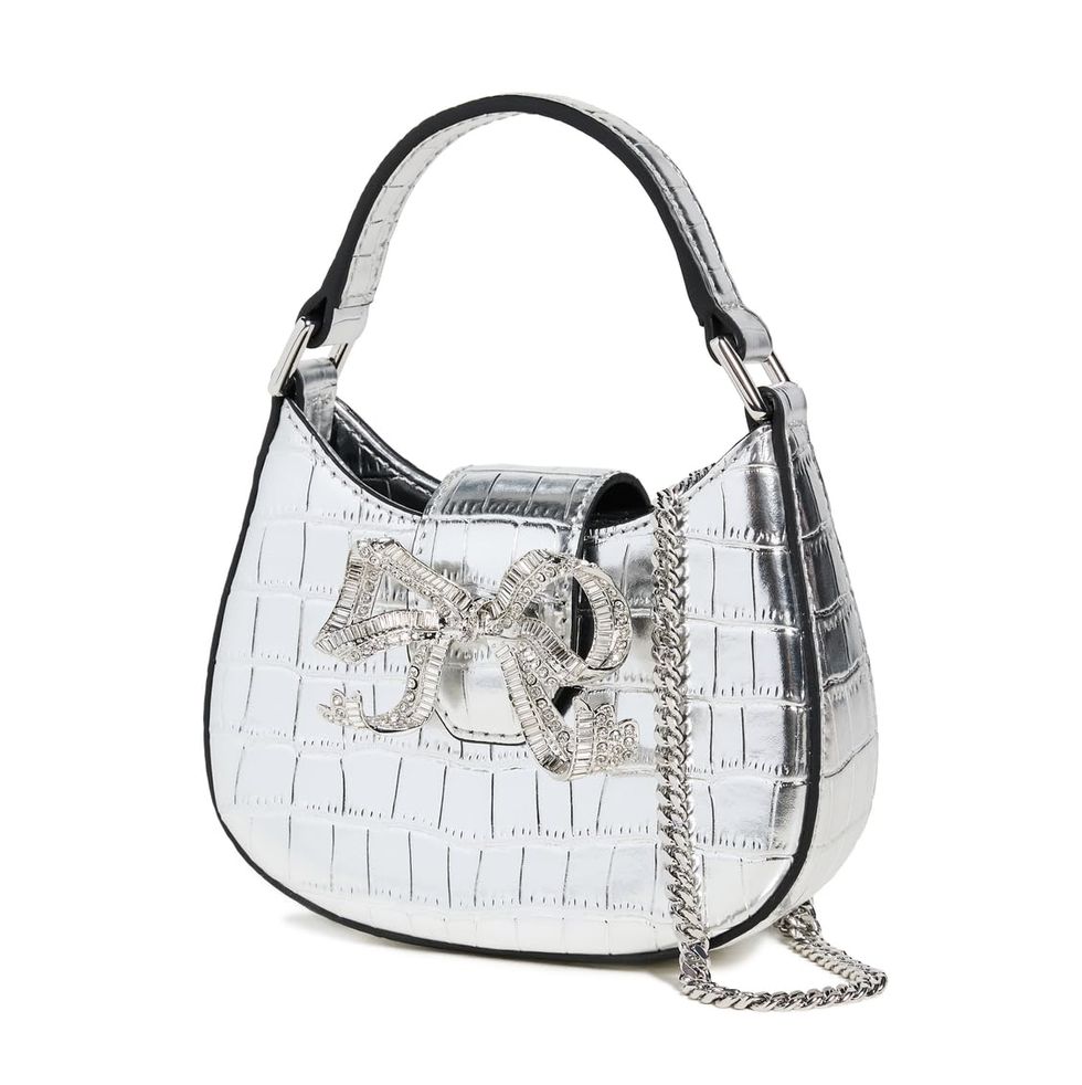 Silver Croc Crescent Bow Micro Bag