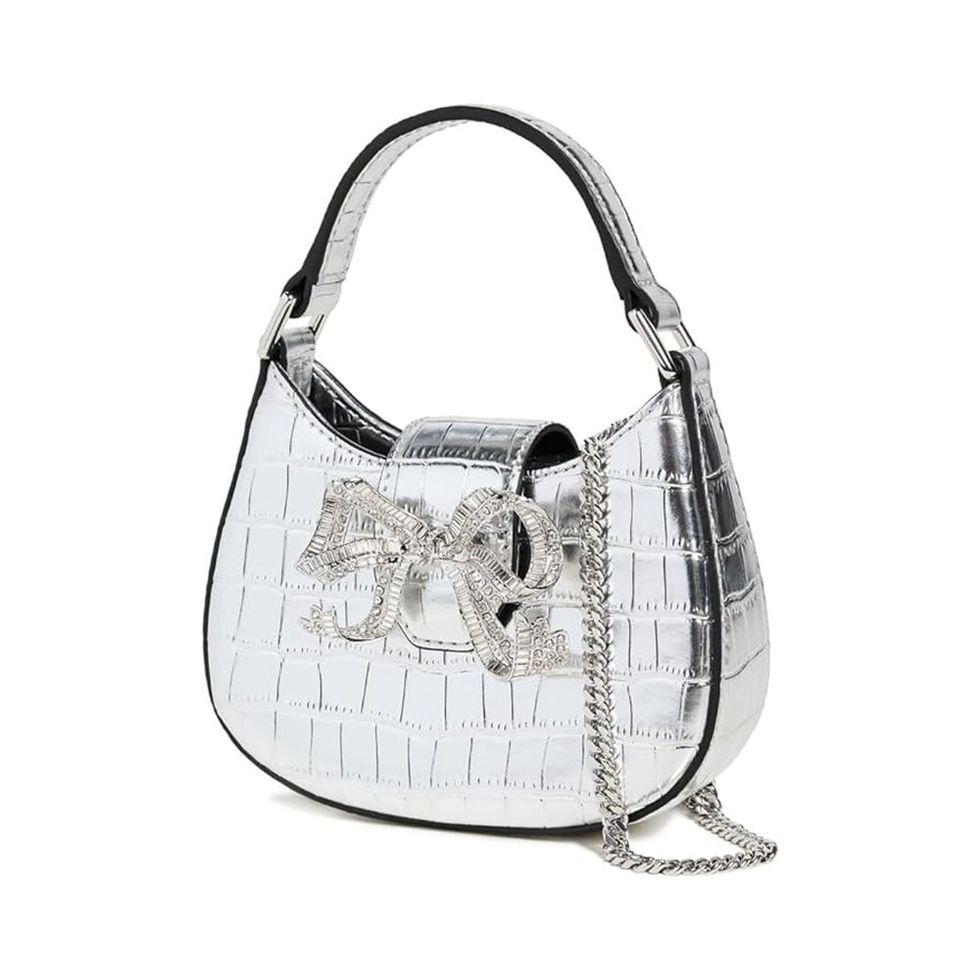 Silver Croc Crescent Bow Micro Bag