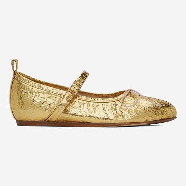 Simone Rocha Gold Pleated Flats