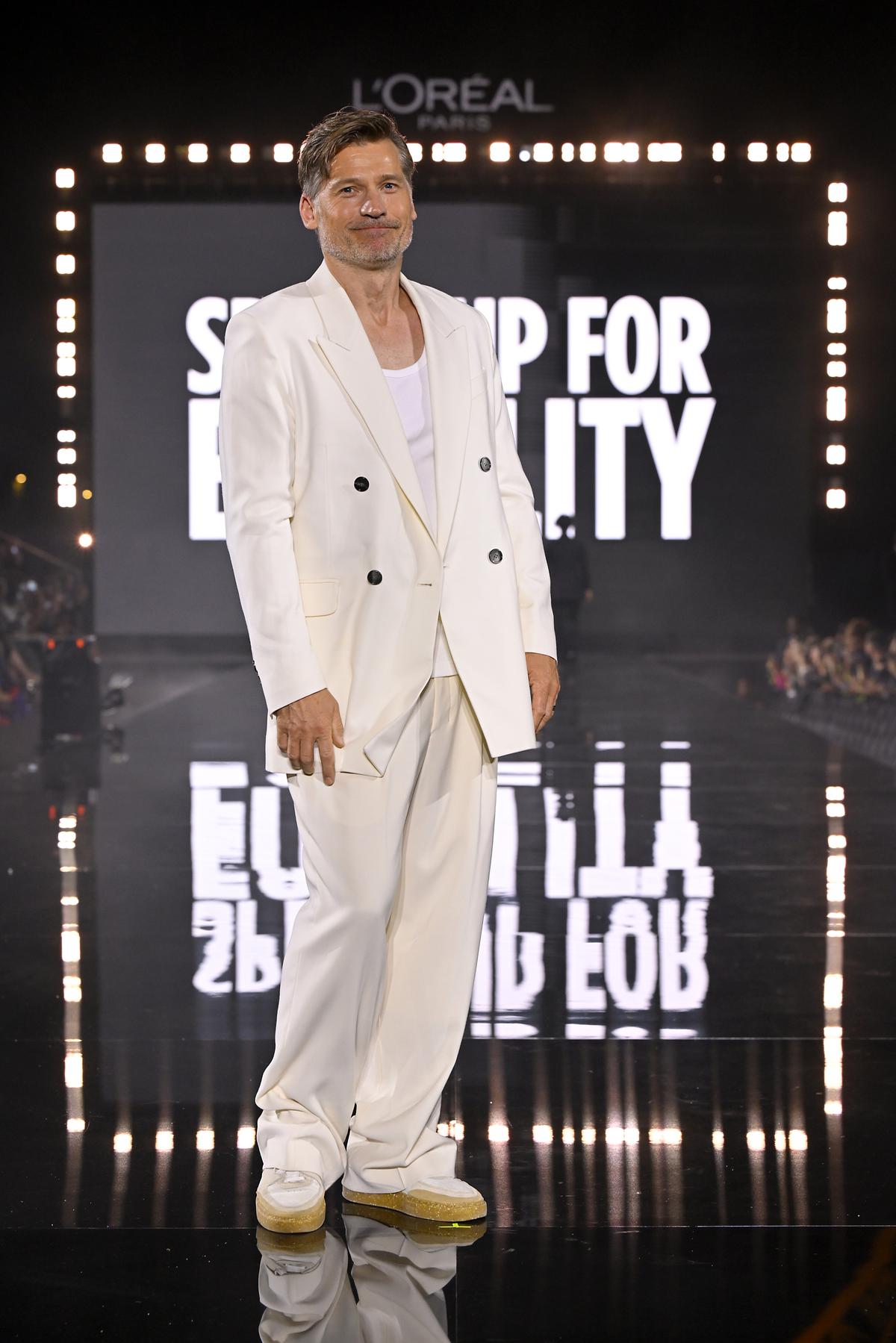 Nikolaj Coster-Waldau walks the runway during “Le Défilé L’Oréal Paris - Walk Your Worth” Show as part of Paris Fashion Week at the Eiffel Tower on October 01, 2023 in Paris, France