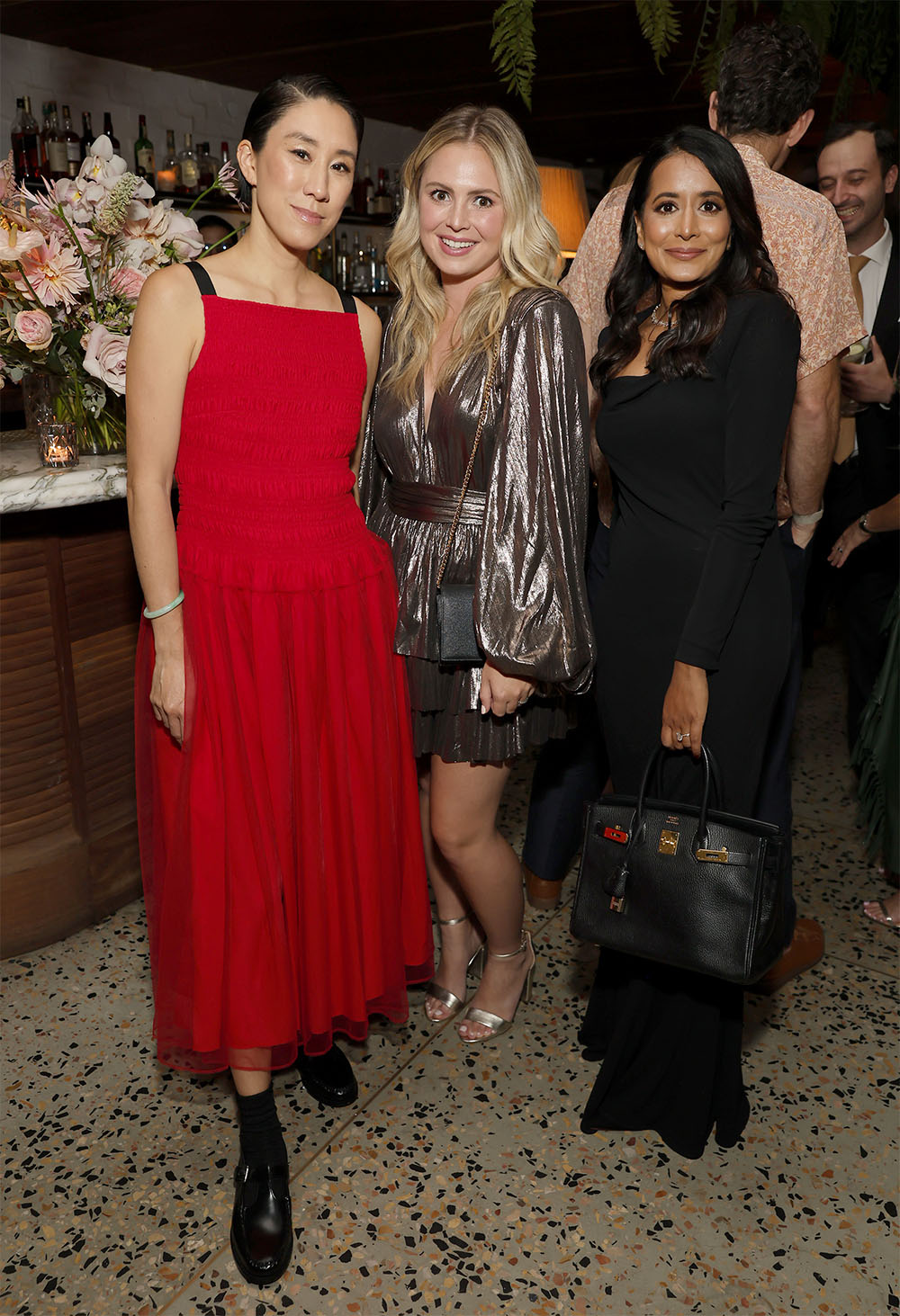 Eva Chen, Vice President of Fashion at Meta, Deanna Burns, Director, Marketing and PR, Upneeq and Shivani Gupta, M.D., M.P.H attend The Hollywood Reporter Beauty Dinner Presented by Instagram, Sponsored by Upneeq, Honoring the Top Glam Squads in Hollywood at Holloway House on October 25, 2023 in West Hollywood, California.