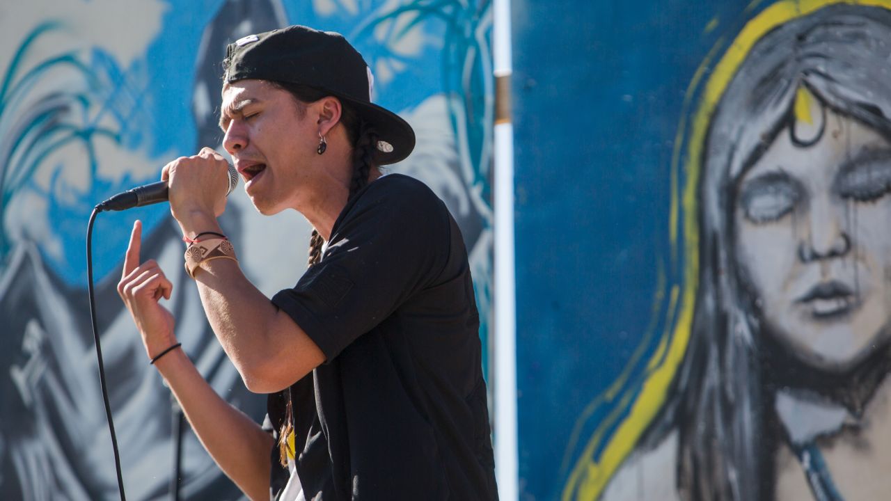 Waln performs during a rally at the Oak Flat Campground in Arizona's Tonto National Forest, in 2015. 