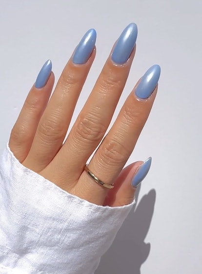 Light blue chrome nails inspired by 1989 (Taylor's Version).