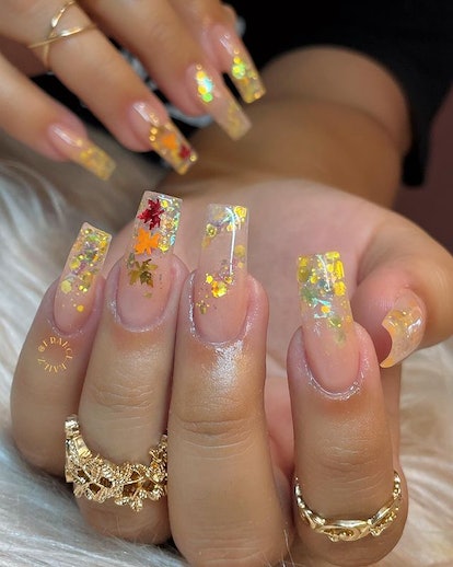 Gold leaf nail art.