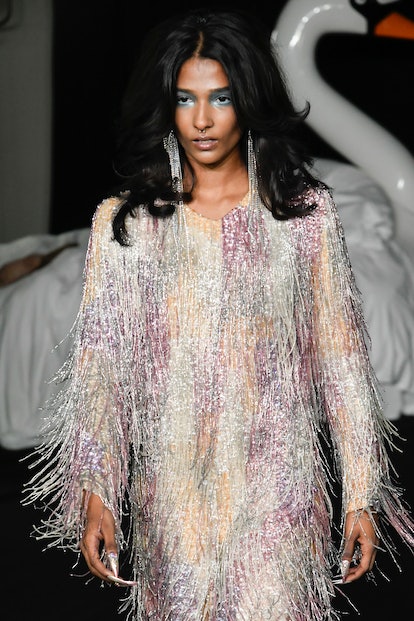 Long holographic nails at Ashish Spring/Summer 2024 at London Fashion Week in September 2023.