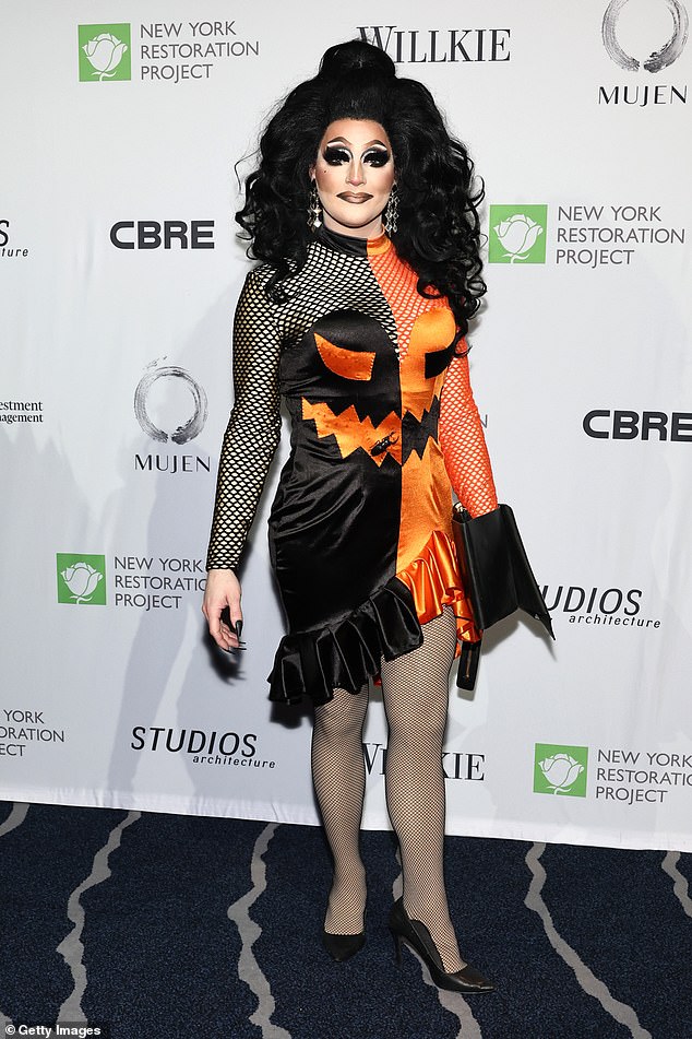 What a treat: Brita Filter, 38, also attended the star-studded affair and dressed up as a glamorous jack-o'-lantern