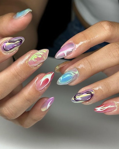 Colorful chrome multi nails.