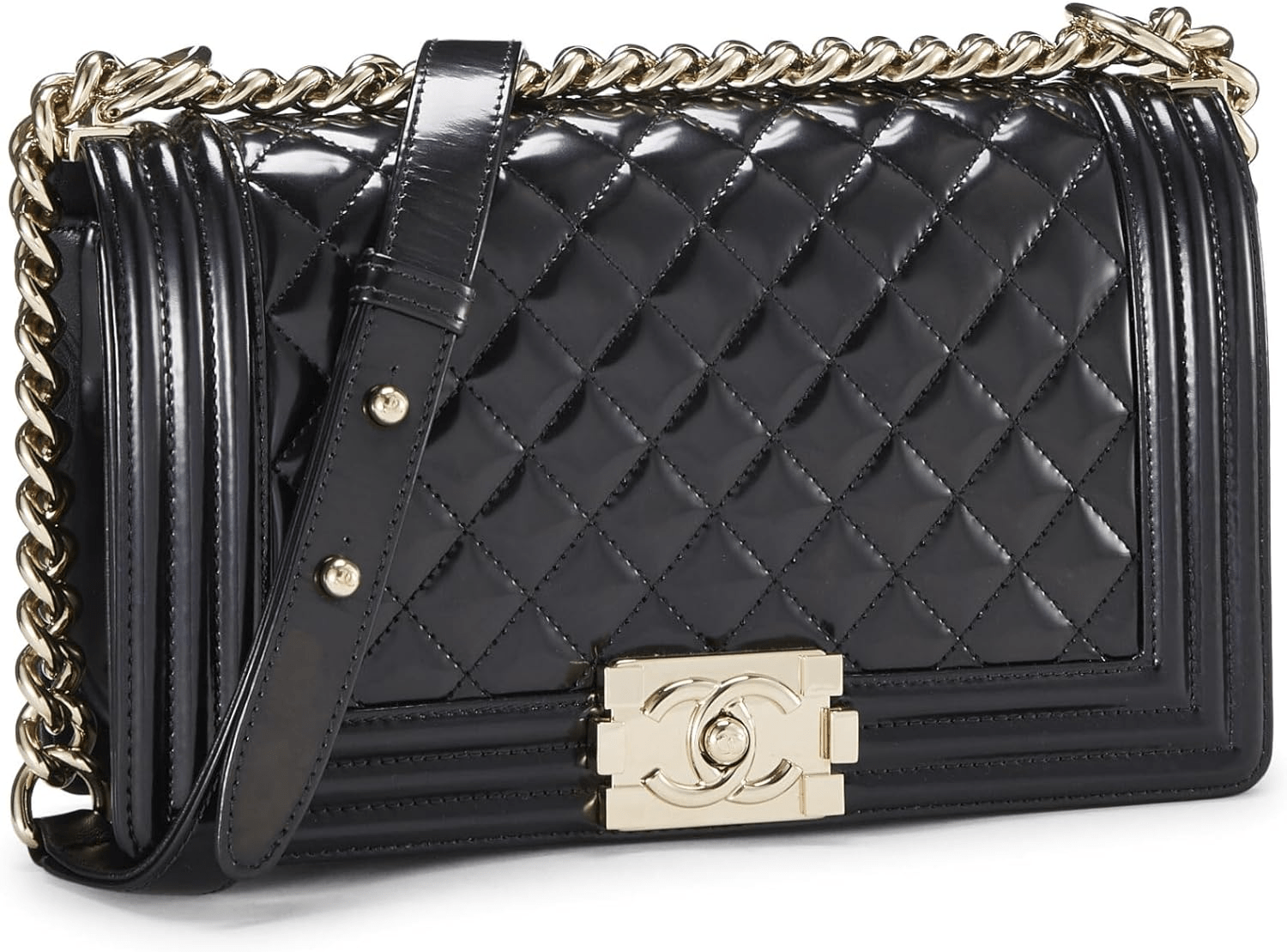 Pre-Loved Chanel BLack Quilted Patent Leather Boy Bag