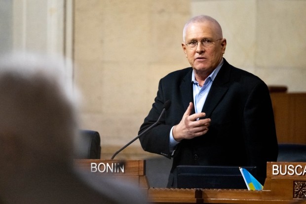 Los Angeles City Council member Mike Bonin speaks about the racist remarks directed at his son during the Los Angeles City Council meeting Wednesday, October 26, 2022. (Photo by David Crane, Los Angeles Daily News/SCNG)