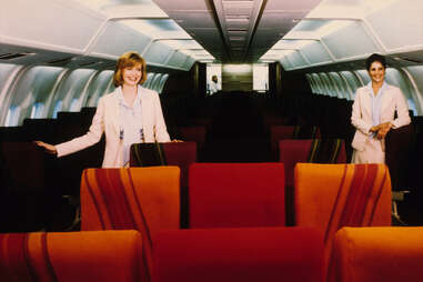 Flight attendants on a Boeing 767 in 1982