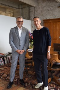 Marc Puig and Dries Van Noten in the designer's office in Antwerp.