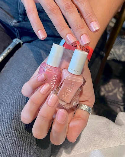 Naked nails with silver glitter at Christian Siriano Spring/Summer 2024 during New York Fashion Week...