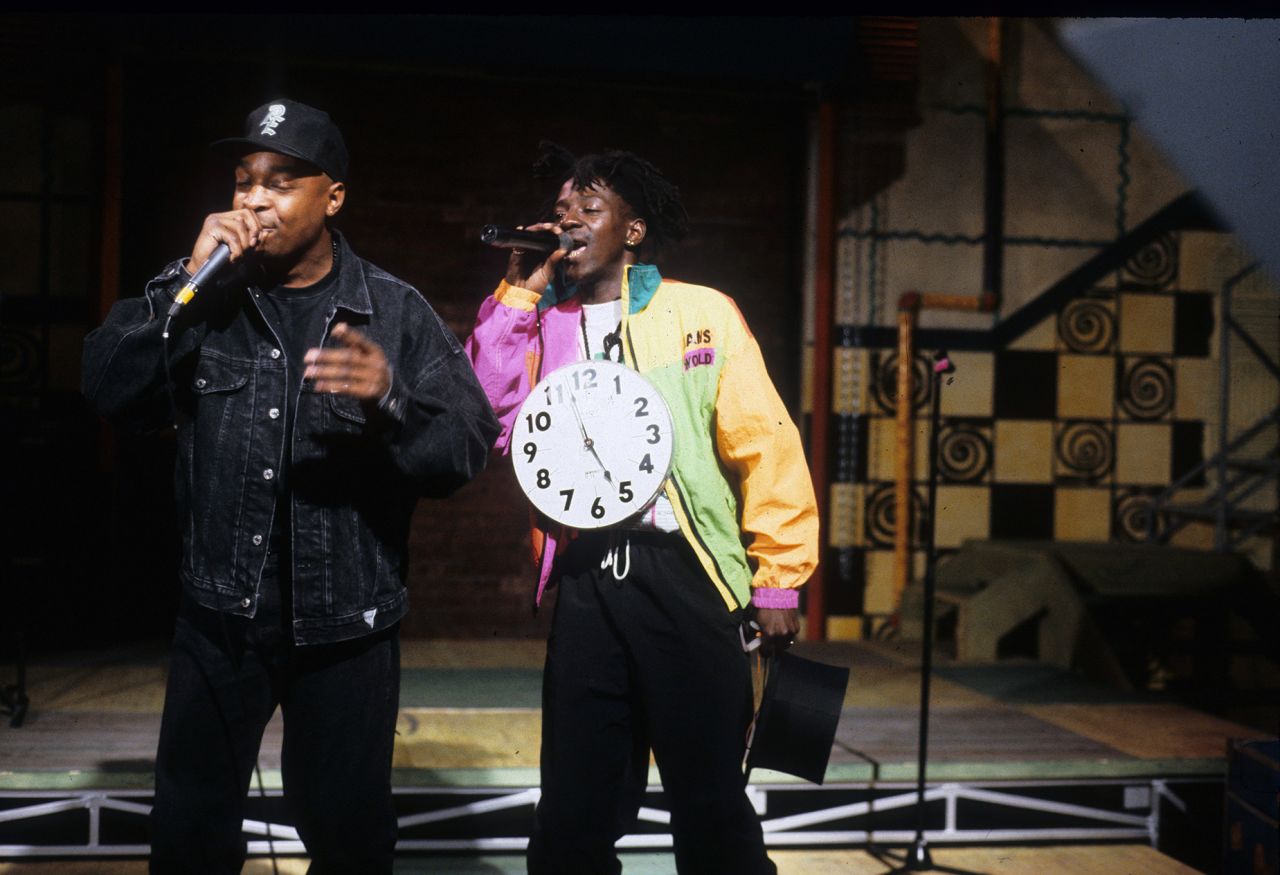 Rap group Public Enemy — Chuck D and Flavor Flav — appear on an episode of 