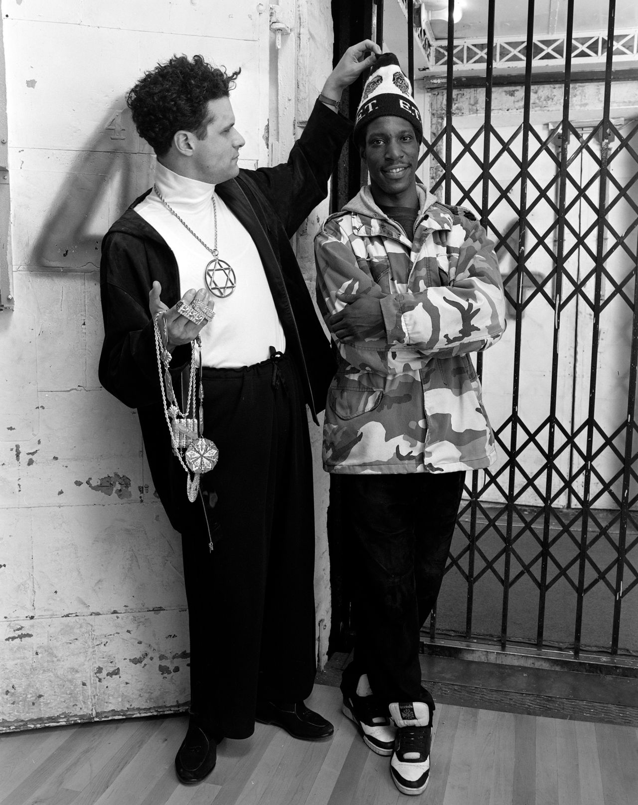 Designer Isaac Mizrahi pictured with Arthur Hubbert, his doorman and apparent inspiration for his Fall-Winter 1991 collection.