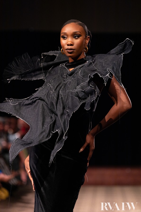 A model wears RAW brand from designer Ray Wondracek on the evening of Sunday, Oct. 8 at the John Marshall Ballroom. - JERMAINE DABNEY