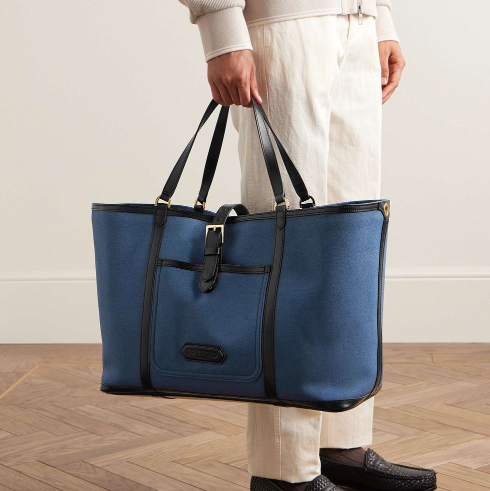 East West Leather-Trimmed Canvas Tote Bag