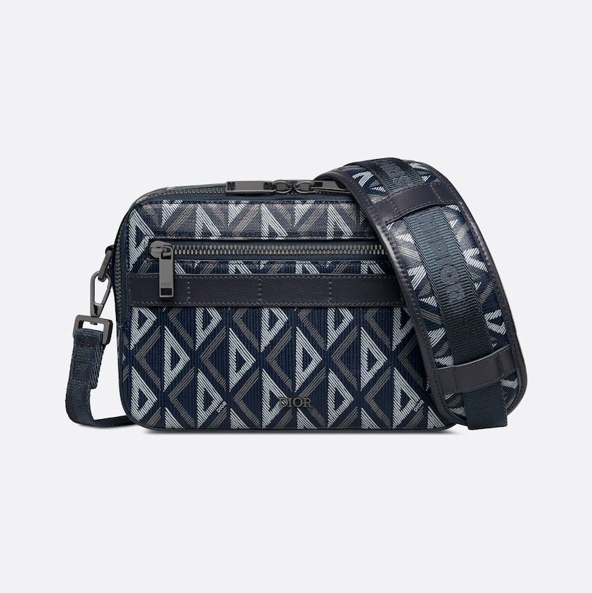 Safari Bag with Strap Navy Blue CD Diamond Canvas