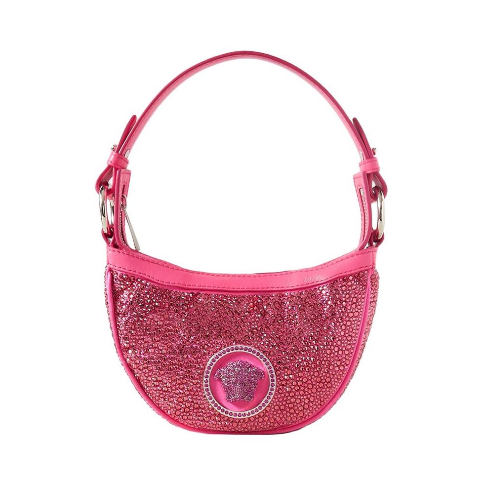 Mini Crystal-Embellished Silk and Leather Shoulder Bag