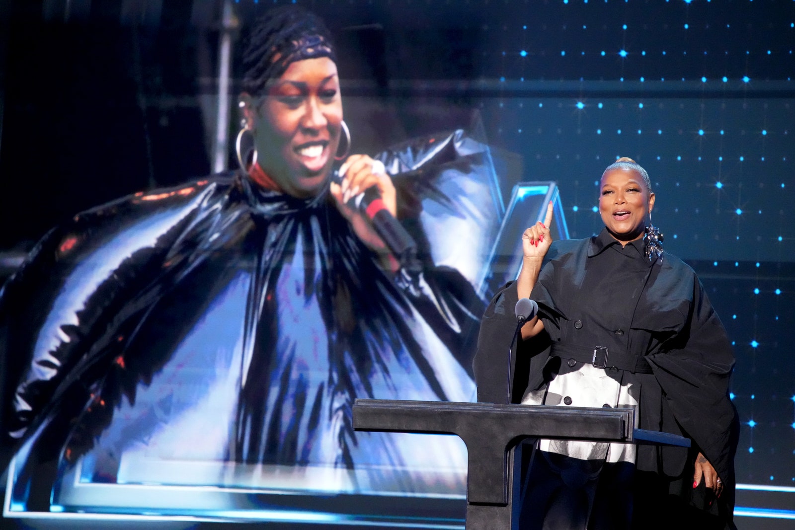 Queen Latifah speaks onstage at the 38th Annual Rock amp Roll Hall Of Fame Induction Ceremony at Barclays Center on...